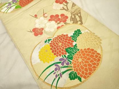 平和屋着物●西陣　川島織物　六通柄　本袋帯　唐織　草花文　金糸　正絹　逸品　CABN9640dy