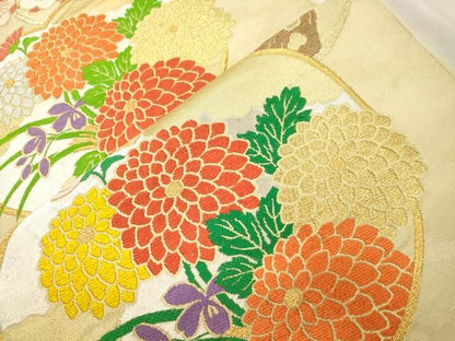 平和屋着物●西陣　川島織物　六通柄　本袋帯　唐織　草花文　金糸　正絹　逸品　CABN9640dy