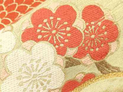 平和屋着物●西陣　川島織物　六通柄　本袋帯　唐織　草花文　金糸　正絹　逸品　CABN9640dy