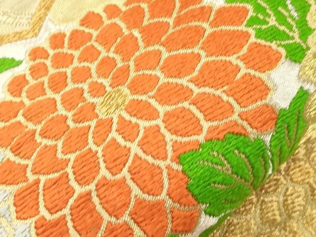 平和屋着物●西陣　川島織物　六通柄　本袋帯　唐織　草花文　金糸　正絹　逸品　CABN9640dy