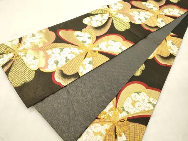 平和屋着物●両面　六通柄袋帯　唐織　草花文　金糸　正絹　逸品　CABN9643dy