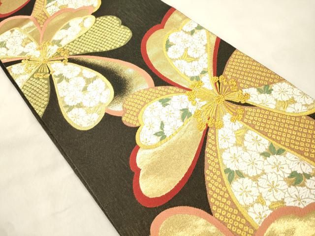 平和屋着物●両面　六通柄袋帯　唐織　草花文　金糸　正絹　逸品　CABN9643dy