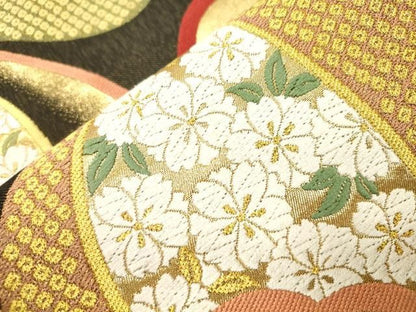 平和屋着物●両面　六通柄袋帯　唐織　草花文　金糸　正絹　逸品　CABN9643dy