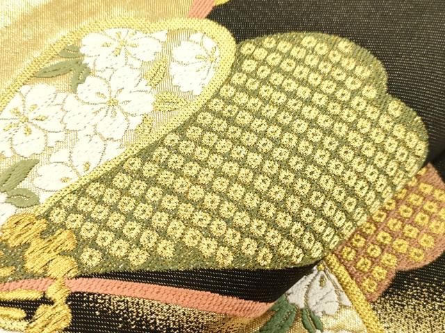 平和屋着物●両面　六通柄袋帯　唐織　草花文　金糸　正絹　逸品　CABN9643dy
