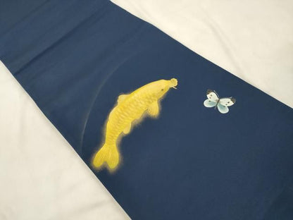 平和屋着物●太鼓柄袋帯　鯉　蝶　金彩　正絹　逸品　CABN9645dy