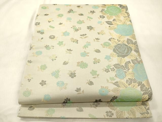 平和屋着物●両面　全通柄袋帯　草花文　金糸　正絹　逸品　CABN9648dy