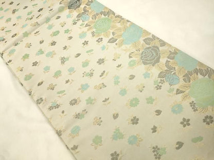 平和屋着物●両面　全通柄袋帯　草花文　金糸　正絹　逸品　CABN9648dy