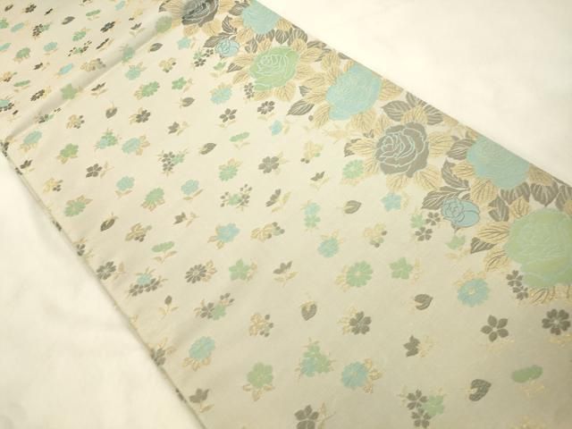 平和屋着物●両面　全通柄袋帯　草花文　金糸　正絹　逸品　CABN9648dy