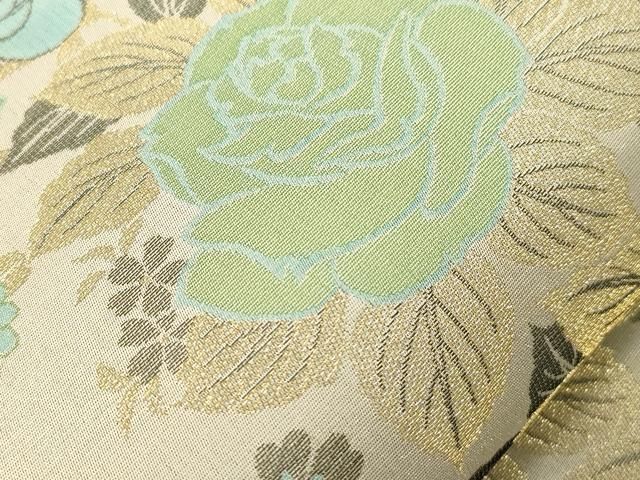 平和屋着物●両面　全通柄袋帯　草花文　金糸　正絹　逸品　CABN9648dy