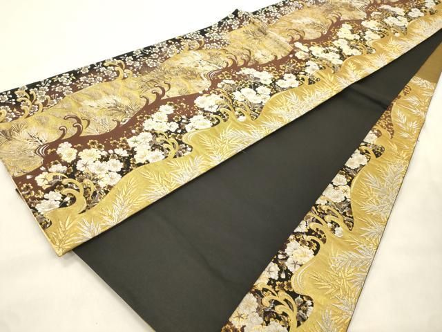 平和屋着物●西陣の名門　加納幸謹製　六通柄袋帯　唐織　松葉花文　金糸　正絹　逸品　CABN9649dy