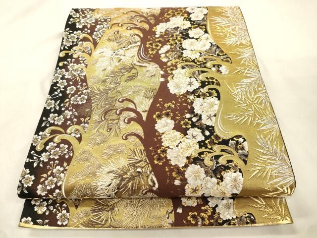 平和屋着物●西陣の名門　加納幸謹製　六通柄袋帯　唐織　松葉花文　金糸　正絹　逸品　CABN9649dy