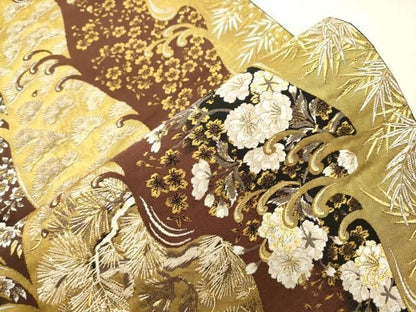 平和屋着物●西陣の名門　加納幸謹製　六通柄袋帯　唐織　松葉花文　金糸　正絹　逸品　CABN9649dy