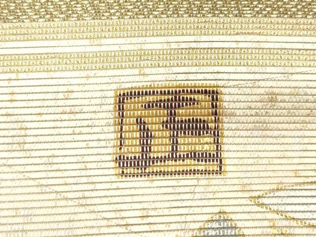 平和屋着物●螺鈿工芸作家　佐野正喜　太鼓柄袋帯　螺鈿箔　梟　金銀彩　正絹　逸品　CABN9656dy