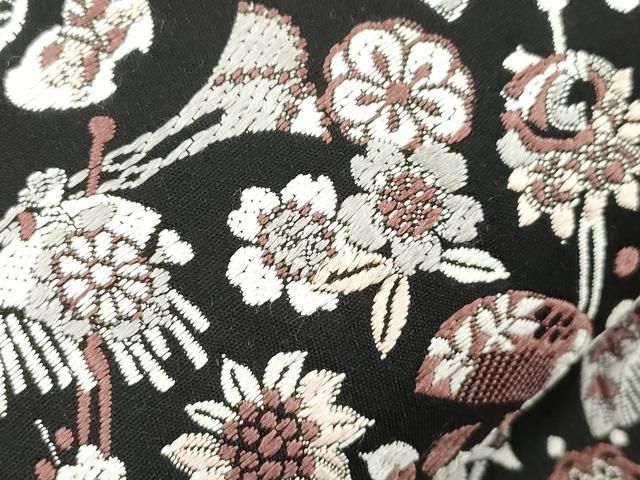 平和屋着物●六通柄袋帯　唐織　簪　黒地　正絹　逸品　CABN9659dy