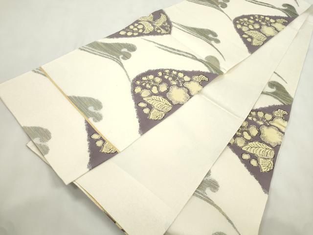 平和屋着物▽六通柄袋帯　スリーシーズン　春夏秋　立波草花文　金銀糸　正絹　逸品　CABN9661dy