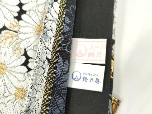 平和屋着物●六通柄袋帯　唐織　流水草花文　黒地　金糸　鈴乃屋扱い　正絹　逸品　CABN9664dy