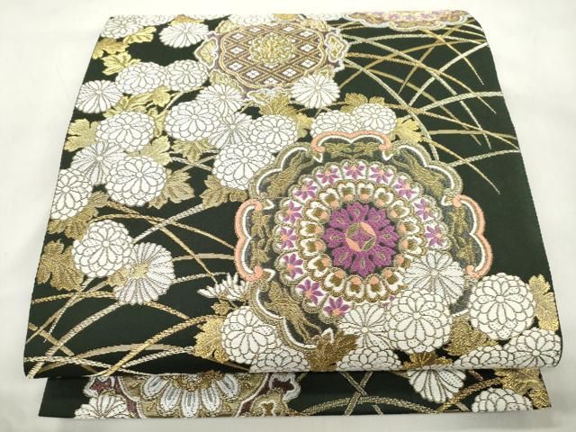 平和屋着物●西陣　京の名門　じゅらく謹製　帝王紫　六通柄袋帯　正倉院花文　金糸　正絹　逸品　CABN9671dy