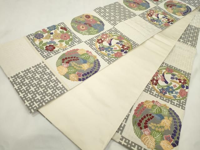 平和屋着物●六通柄袋帯　市松花丸紋　金糸　正絹　逸品　CABN9693dy