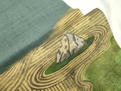 平和屋着物●太鼓柄袋帯　紬地　刺繍　枯山水　金彩　正絹　逸品　CABN9694dy