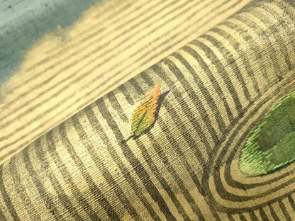 平和屋着物●太鼓柄袋帯　紬地　刺繍　枯山水　金彩　正絹　逸品　CABN9694dy