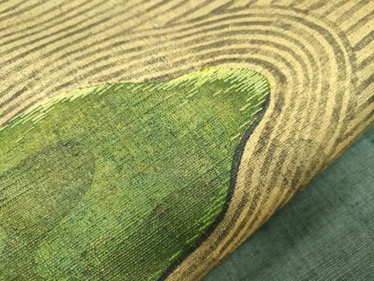 平和屋着物●太鼓柄袋帯　紬地　刺繍　枯山水　金彩　正絹　逸品　CABN9694dy