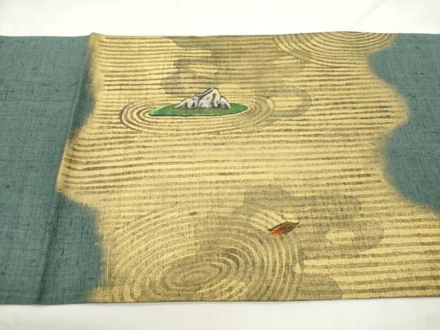 平和屋着物●太鼓柄袋帯　紬地　刺繍　枯山水　金彩　正絹　逸品　CABN9694dy