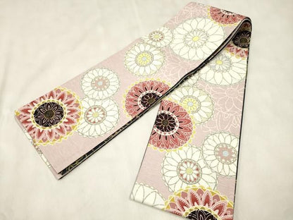 平和屋着物●両面　半幅帯　花丸文　正絹　逸品　CABN9783dy