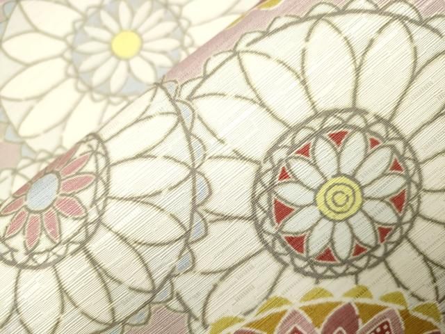 平和屋着物●両面　半幅帯　花丸文　正絹　逸品　CABN9783dy