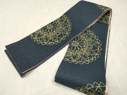 平和屋着物●両面　半幅帯　花丸文　正絹　逸品　CABN9783dy