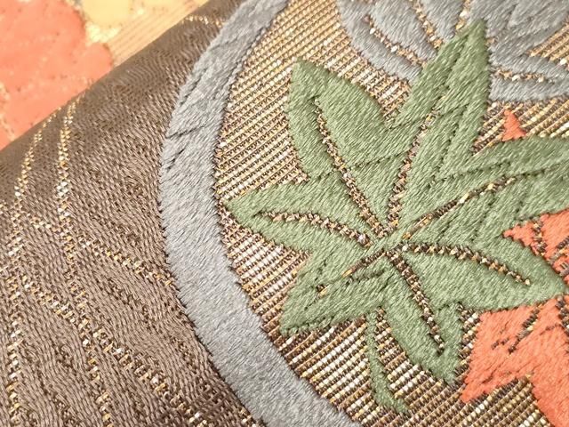 平和屋着物●両面　半幅帯　唐織　花蝶丸文　金糸　正絹　逸品　CABN9788dy