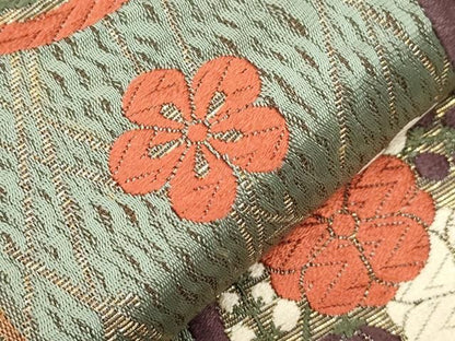 平和屋着物●両面　半幅帯　唐織　花蝶丸文　金糸　正絹　逸品　CABN9788dy
