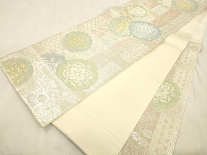 平和屋着物●西陣　川島織物　六通柄袋帯　幾何学花文　金銀糸　正絹　逸品　CABN9808dy