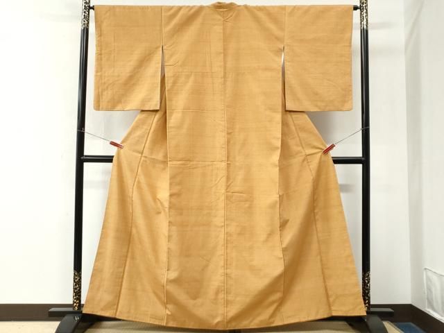 平和屋着物●結城紬　色無地　小麦色　正絹　逸品　CABO0002yc
