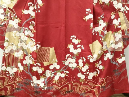 平和屋着物●豪華振袖・長襦袢セット　駒刺繍　立波色紙重ね枝菊文　金彩　正絹　逸品　CABO0006yc