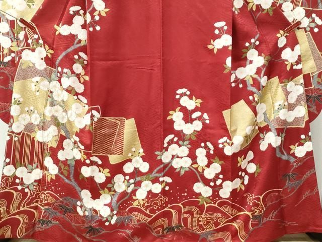 平和屋着物●豪華振袖・長襦袢セット　駒刺繍　立波色紙重ね枝菊文　金彩　正絹　逸品　CABO0006yc