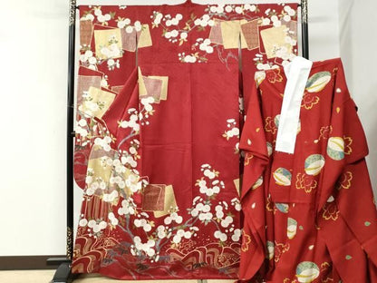 平和屋着物●豪華振袖・長襦袢セット　駒刺繍　立波色紙重ね枝菊文　金彩　正絹　逸品　CABO0006yc