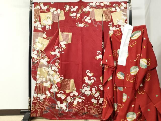 平和屋着物●豪華振袖・長襦袢セット　駒刺繍　立波色紙重ね枝菊文　金彩　正絹　逸品　CABO0006yc