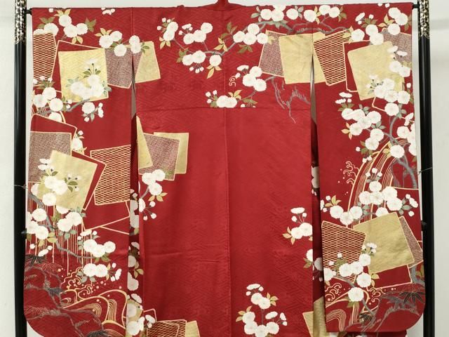 平和屋着物●豪華振袖・長襦袢セット　駒刺繍　立波色紙重ね枝菊文　金彩　正絹　逸品　CABO0006yc