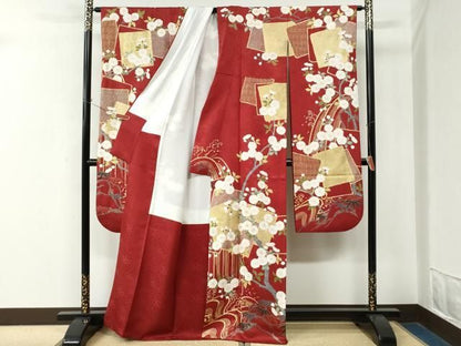 平和屋着物●豪華振袖・長襦袢セット　駒刺繍　立波色紙重ね枝菊文　金彩　正絹　逸品　CABO0006yc