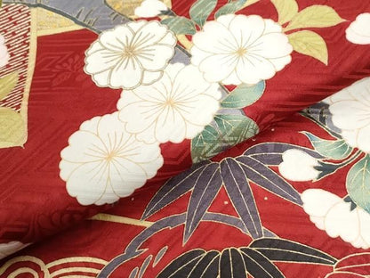 平和屋着物●豪華振袖・長襦袢セット　駒刺繍　立波色紙重ね枝菊文　金彩　正絹　逸品　CABO0006yc