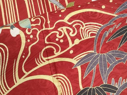 平和屋着物●豪華振袖・長襦袢セット　駒刺繍　立波色紙重ね枝菊文　金彩　正絹　逸品　CABO0006yc