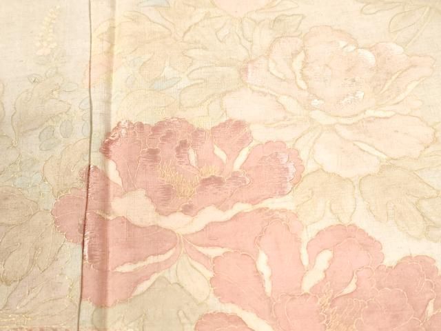 平和屋着物●訪問着　紬地　刺繍　籬牡丹花文　正絹　逸品　CABO0009yc