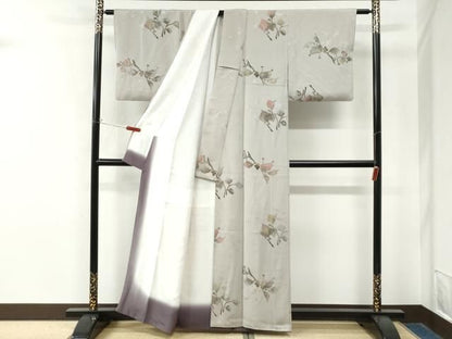平和屋着物●上質な小紋　地紋起こし　草花文　正絹　逸品　CABO0037yc
