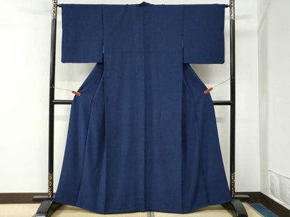 平和屋着物●上質な小紋　藍　型染め　草花文　正絹　逸品　CABO0041yc