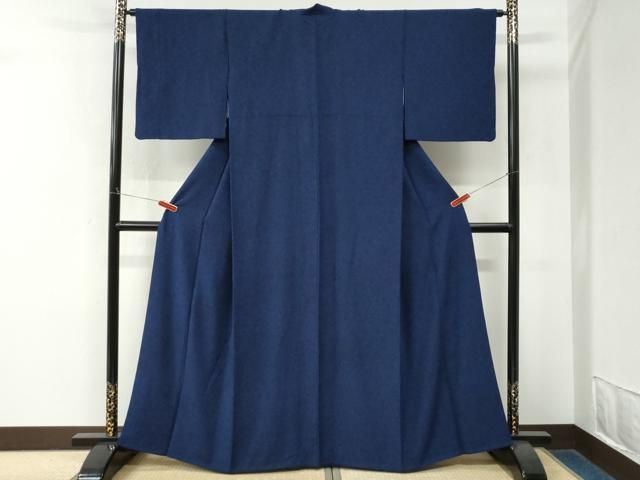 平和屋着物●上質な小紋　藍　型染め　草花文　正絹　逸品　CABO0041yc