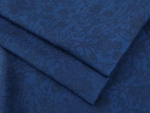 平和屋着物●上質な小紋　藍　型染め　草花文　正絹　逸品　CABO0041yc