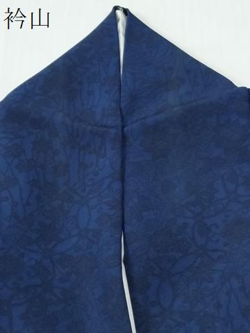 平和屋着物●上質な小紋　藍　型染め　草花文　正絹　逸品　CABO0041yc