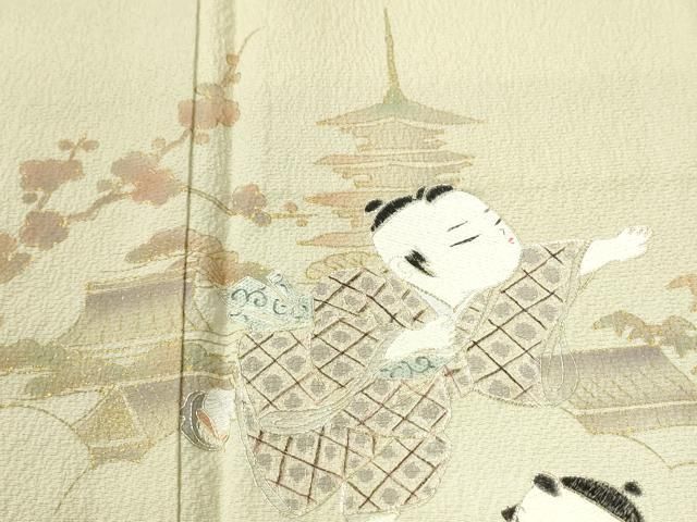 平和屋着物●訪問着　駒刺繍　童子風景文　暈し染め　金彩　正絹　逸品　CABO0046yc