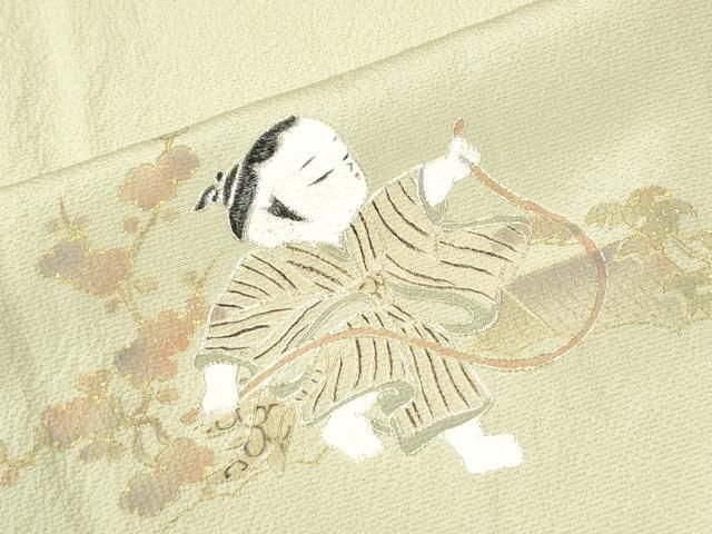 平和屋着物●訪問着　駒刺繍　童子風景文　暈し染め　金彩　正絹　逸品　CABO0046yc