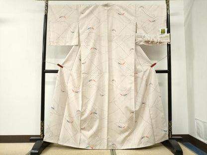 平和屋着物●真綿結城　小千谷　唐草文　正絹　逸品　未使用　CABO0051yc